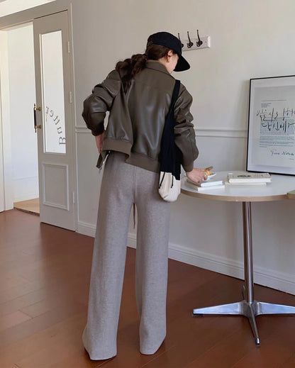 華夫格直筒休閒褲