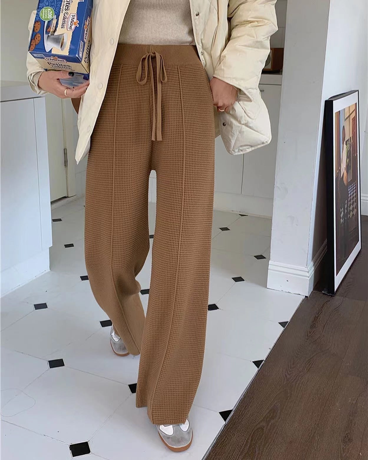 華夫格直筒休閒褲