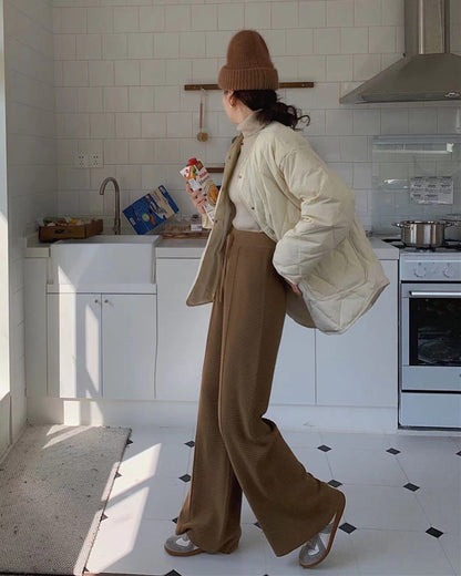 華夫格直筒休閒褲