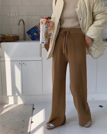 華夫格直筒休閒褲