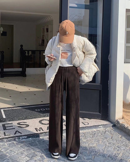 華夫格直筒休閒褲