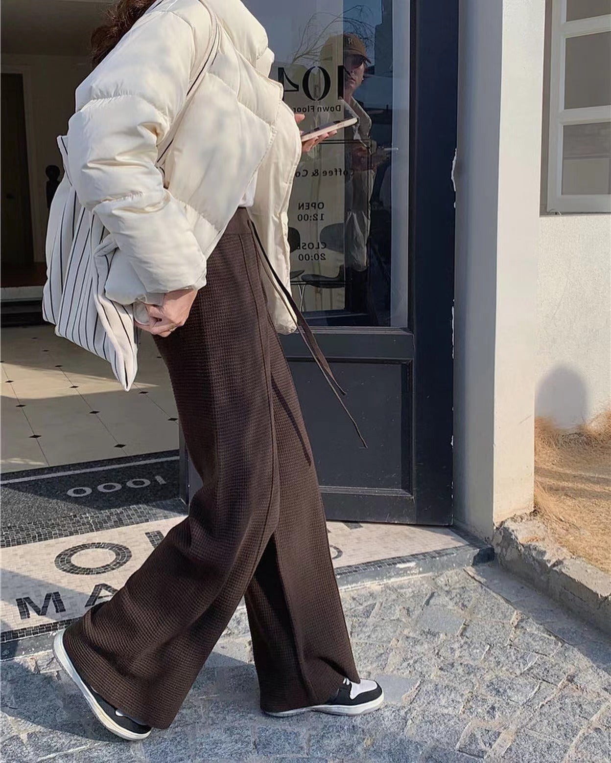 華夫格直筒休閒褲