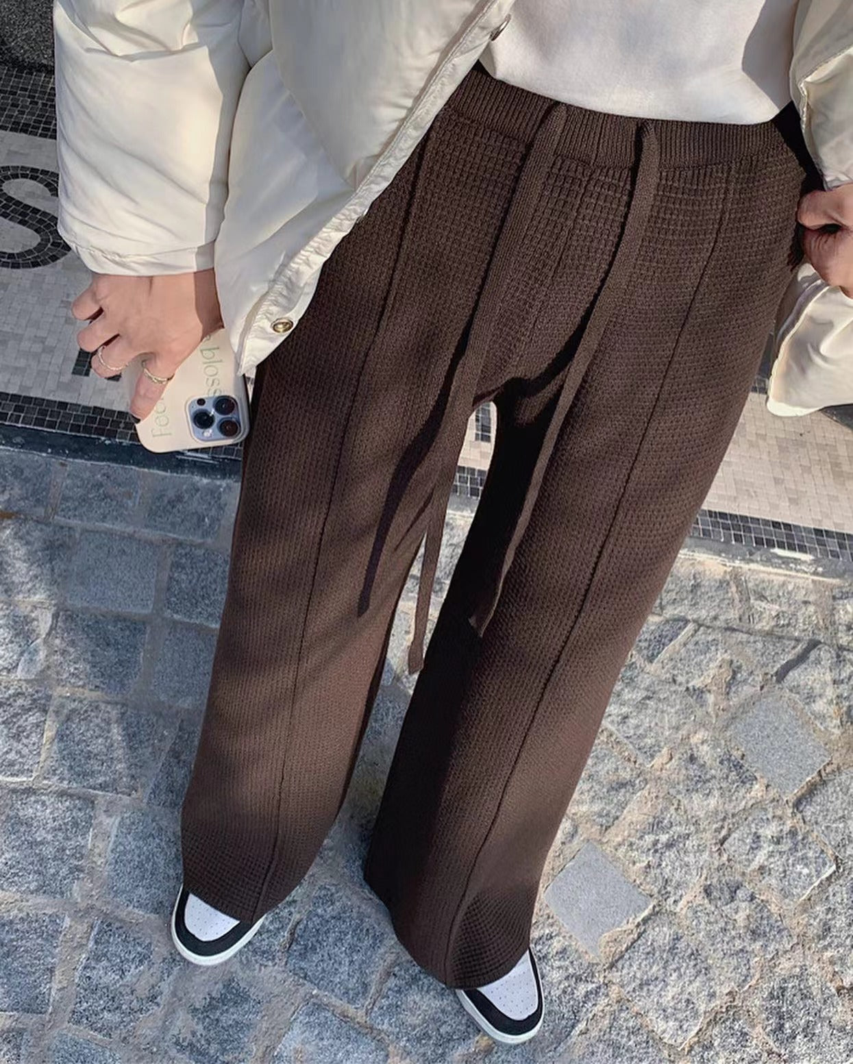 華夫格直筒休閒褲