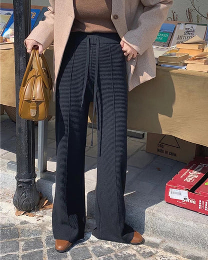 華夫格直筒休閒褲