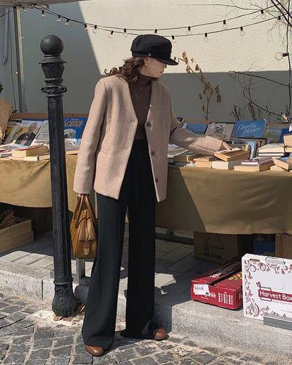 華夫格直筒休閒褲