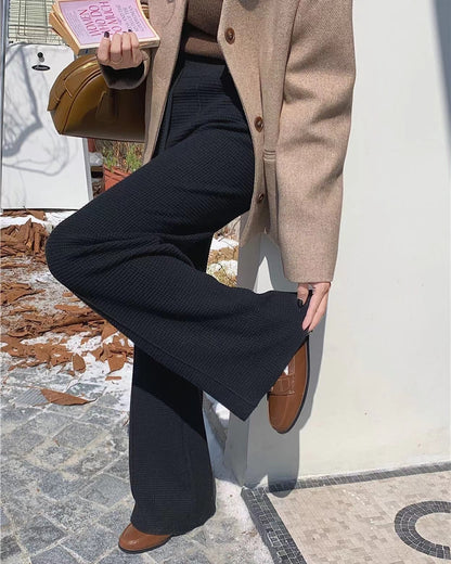 華夫格直筒休閒褲