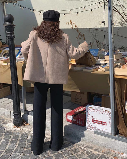 華夫格直筒休閒褲