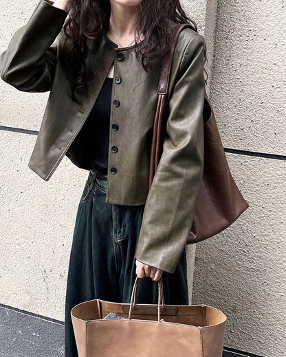 Vintage Brown-Green Leather Jacket