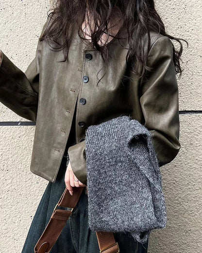 Vintage Brown-Green Leather Jacket