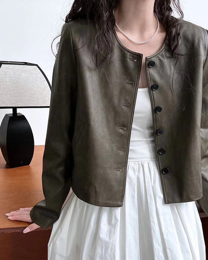 Vintage Brown-Green Leather Jacket