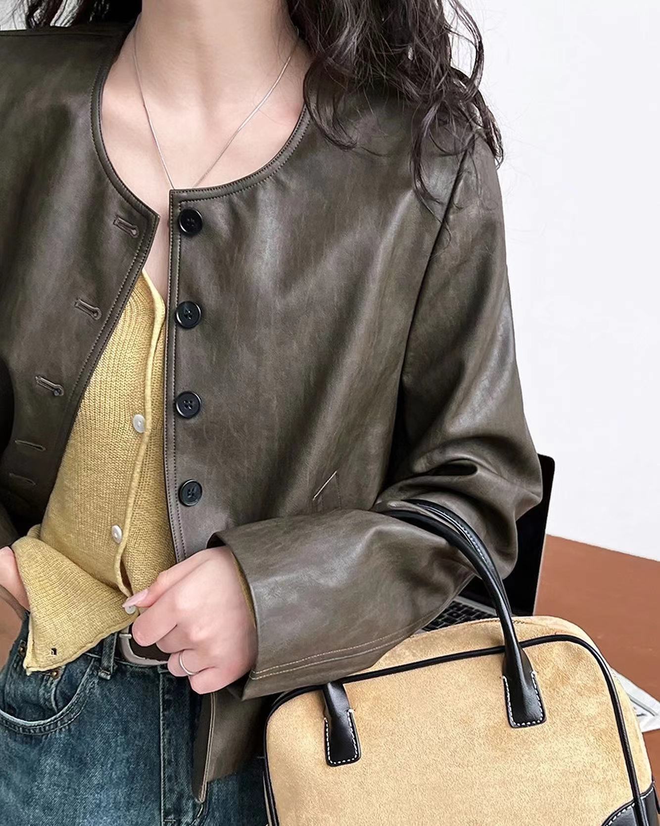 Vintage Brown-Green Leather Jacket