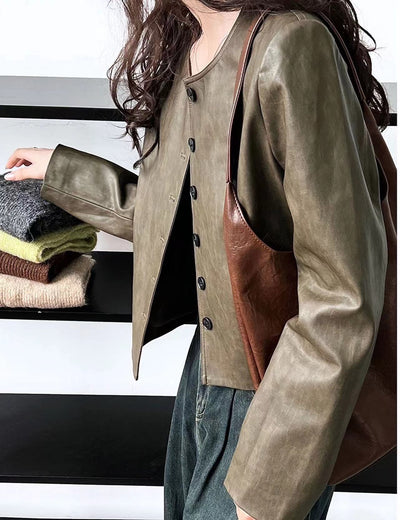 Vintage Brown-Green Leather Jacket