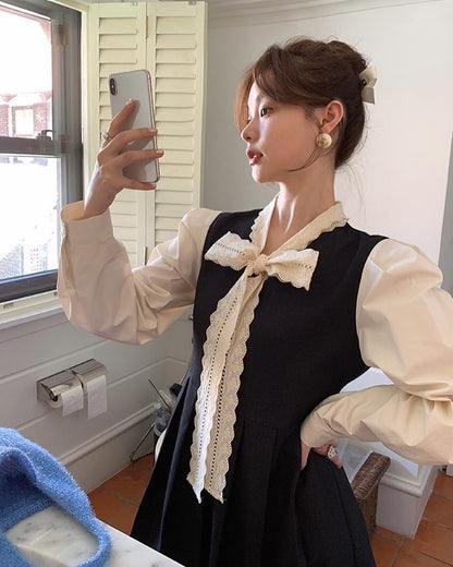 Pleated Dress with Bow