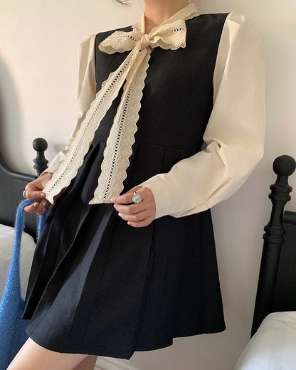 Pleated Dress with Bow