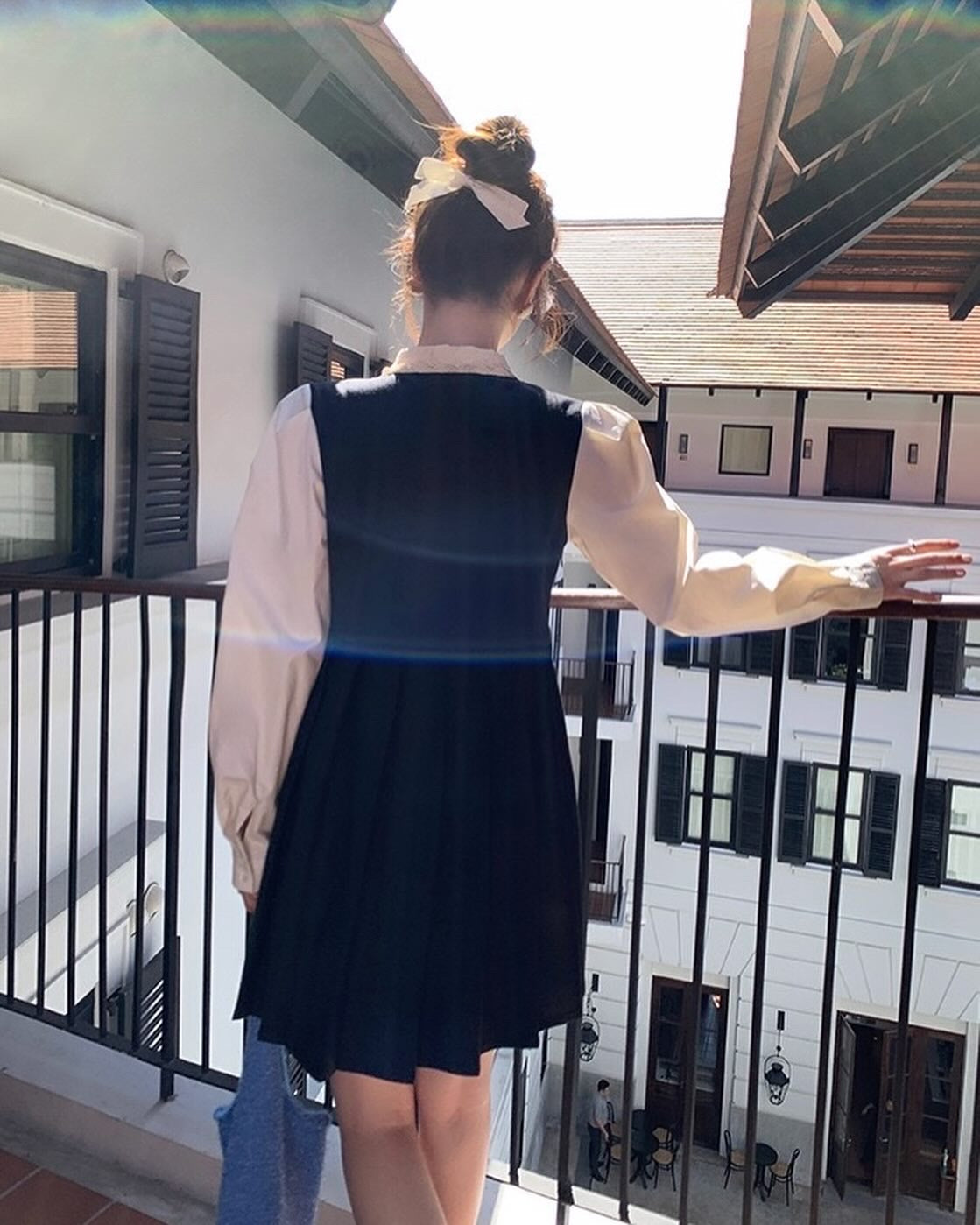 Pleated Dress with Bow