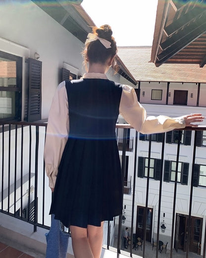 Pleated Dress with Bow