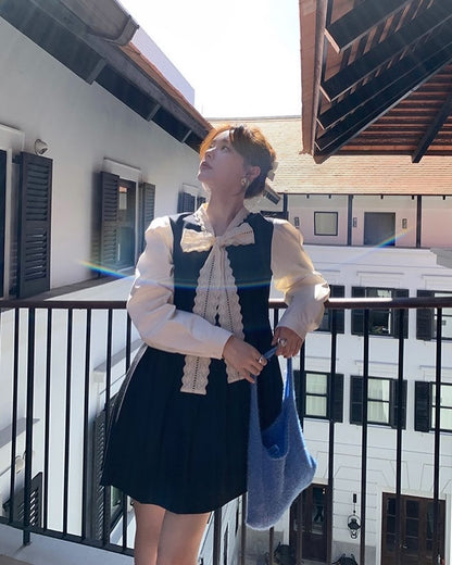 Pleated Dress with Bow