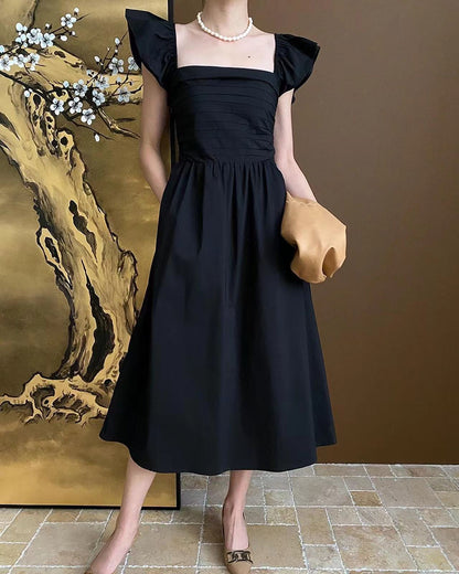 小飛袖方領連身裙