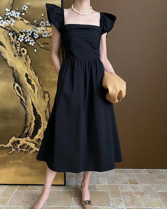 小飛袖方領連身裙