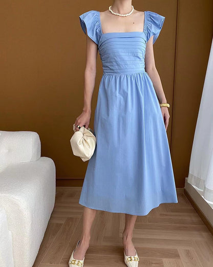 小飛袖方領連身裙