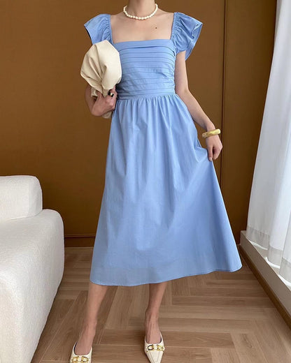 小飛袖方領連身裙