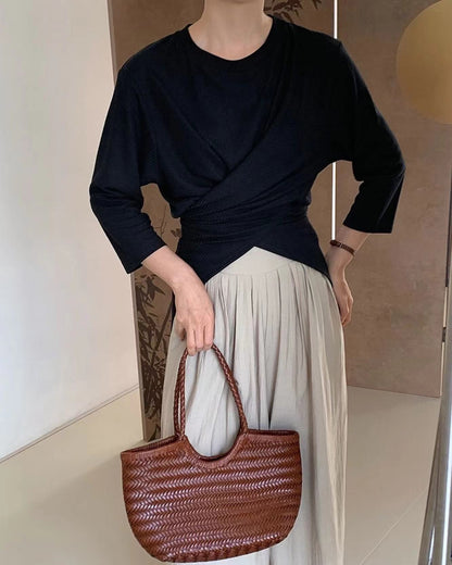 七分袖不規則收腰上衣