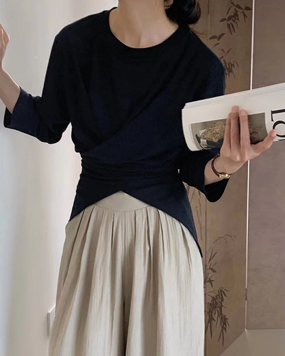 七分袖不規則收腰上衣