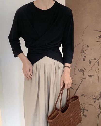 七分袖不規則收腰上衣