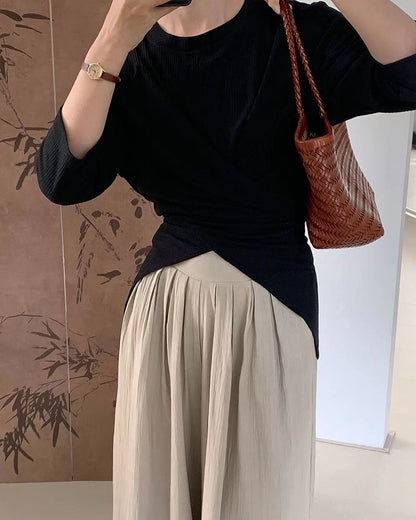 七分袖不規則收腰上衣