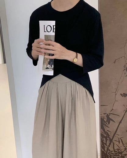 七分袖不規則收腰上衣