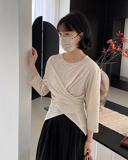七分袖不規則收腰上衣