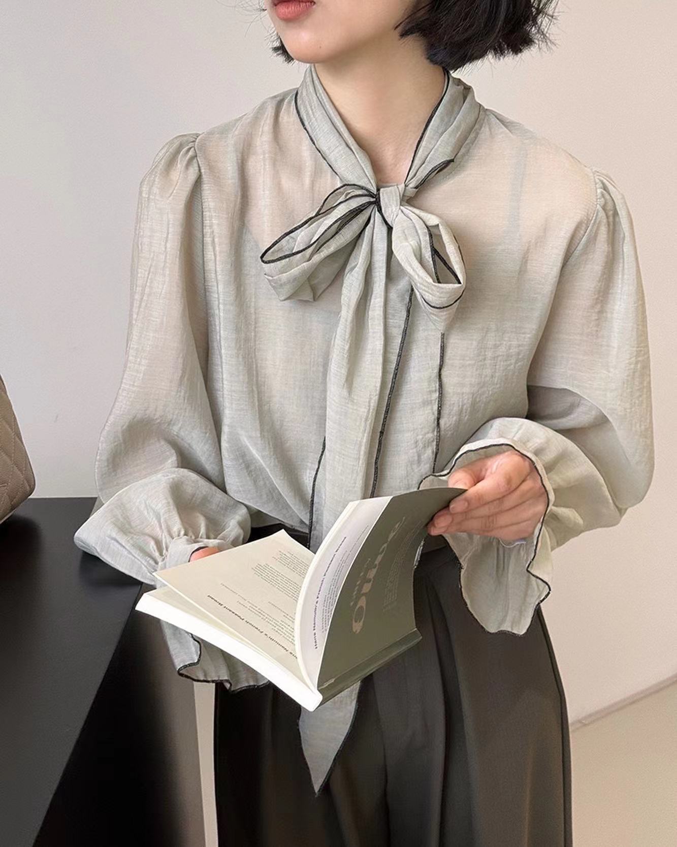 French-style Lace-up Chiffon Blouse