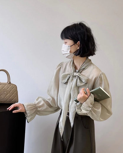 French-style Lace-up Chiffon Blouse