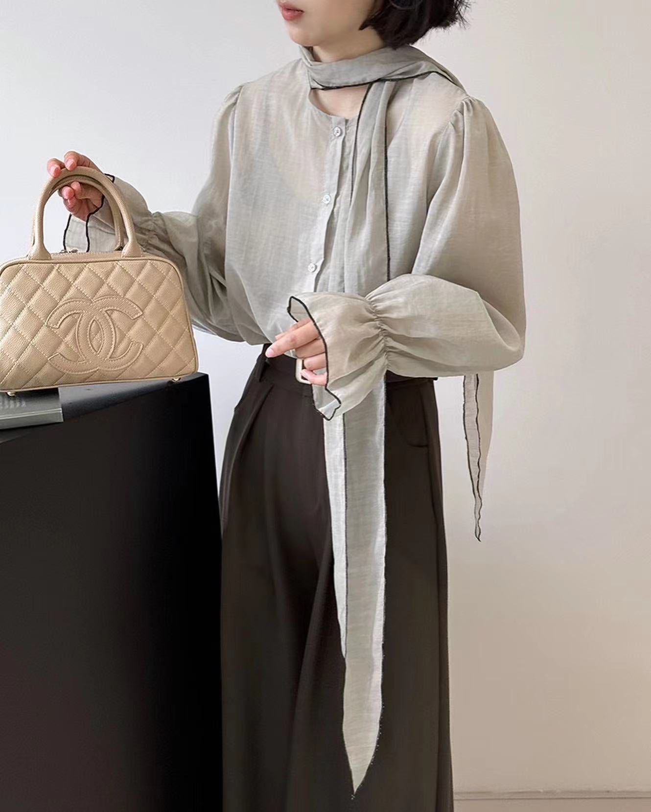 French-style Lace-up Chiffon Blouse