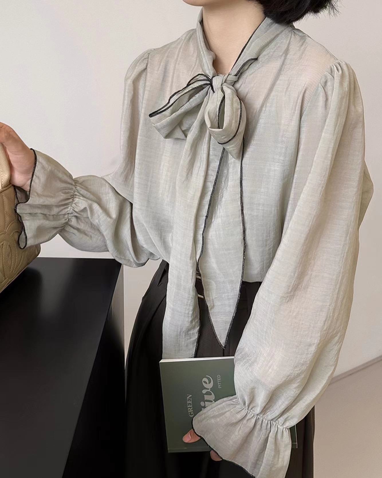 French-style Lace-up Chiffon Blouse