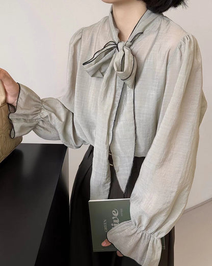 French-style Lace-up Chiffon Blouse