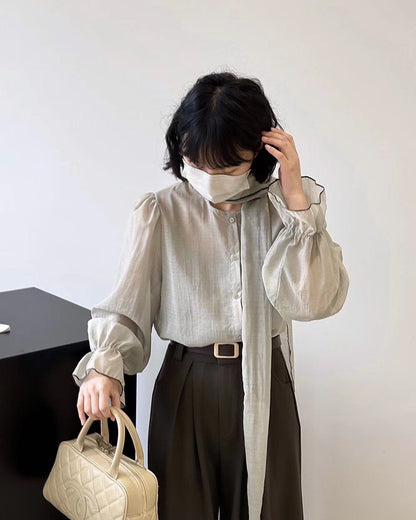 French-style Lace-up Chiffon Blouse