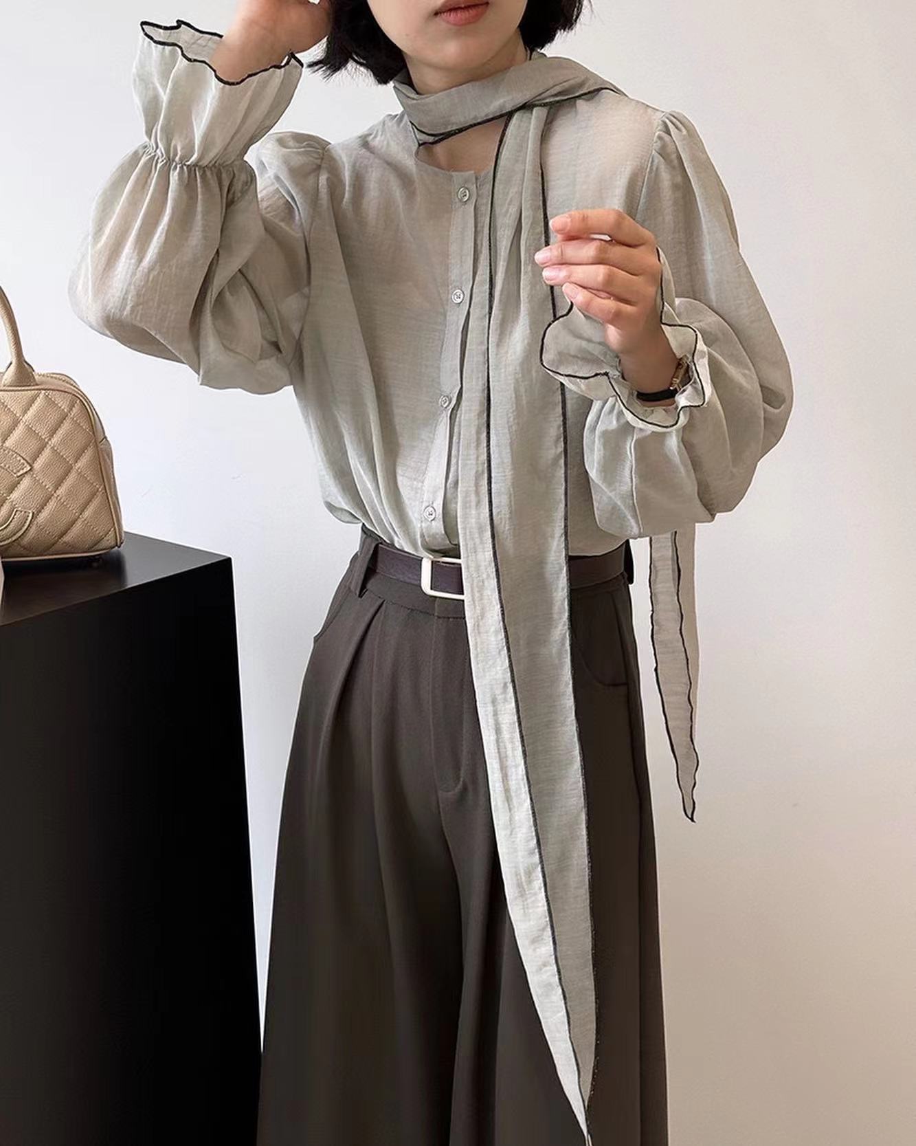 French-style Lace-up Chiffon Blouse