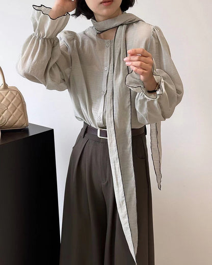 French-style Lace-up Chiffon Blouse