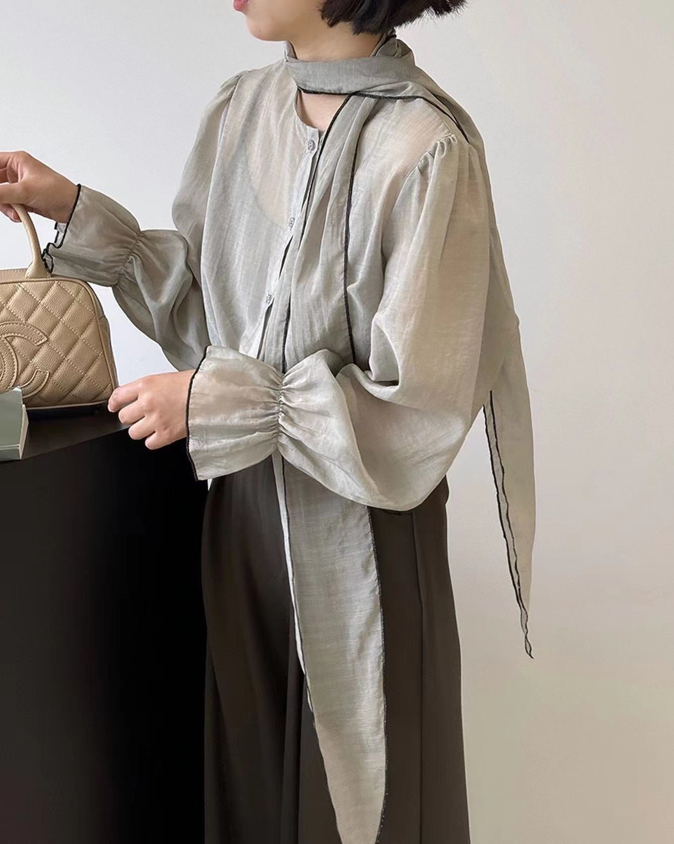 French-style Lace-up Chiffon Blouse