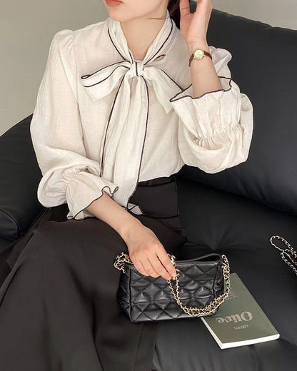 French-style Lace-up Chiffon Blouse