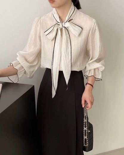 French-style Lace-up Chiffon Blouse