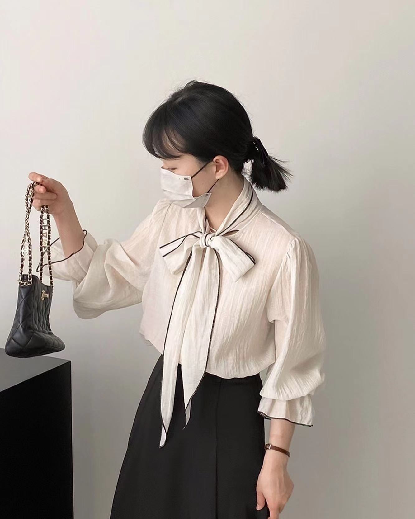 French-style Lace-up Chiffon Blouse