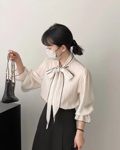 French-style Lace-up Chiffon Blouse