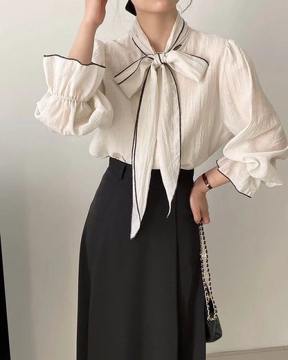 French-style Lace-up Chiffon Blouse
