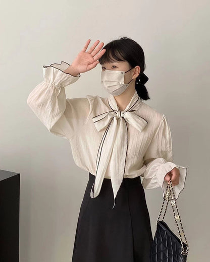 French-style Lace-up Chiffon Blouse