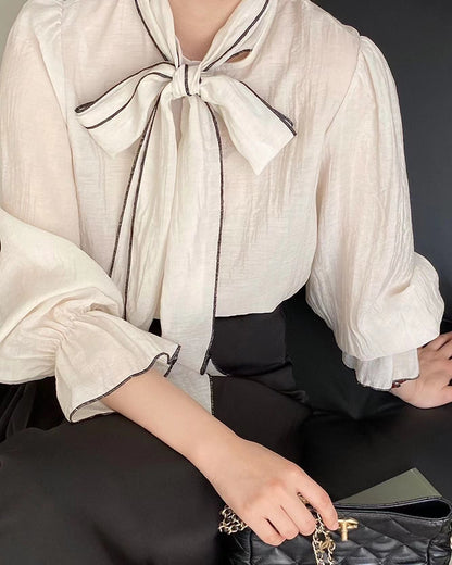 French-style Lace-up Chiffon Blouse