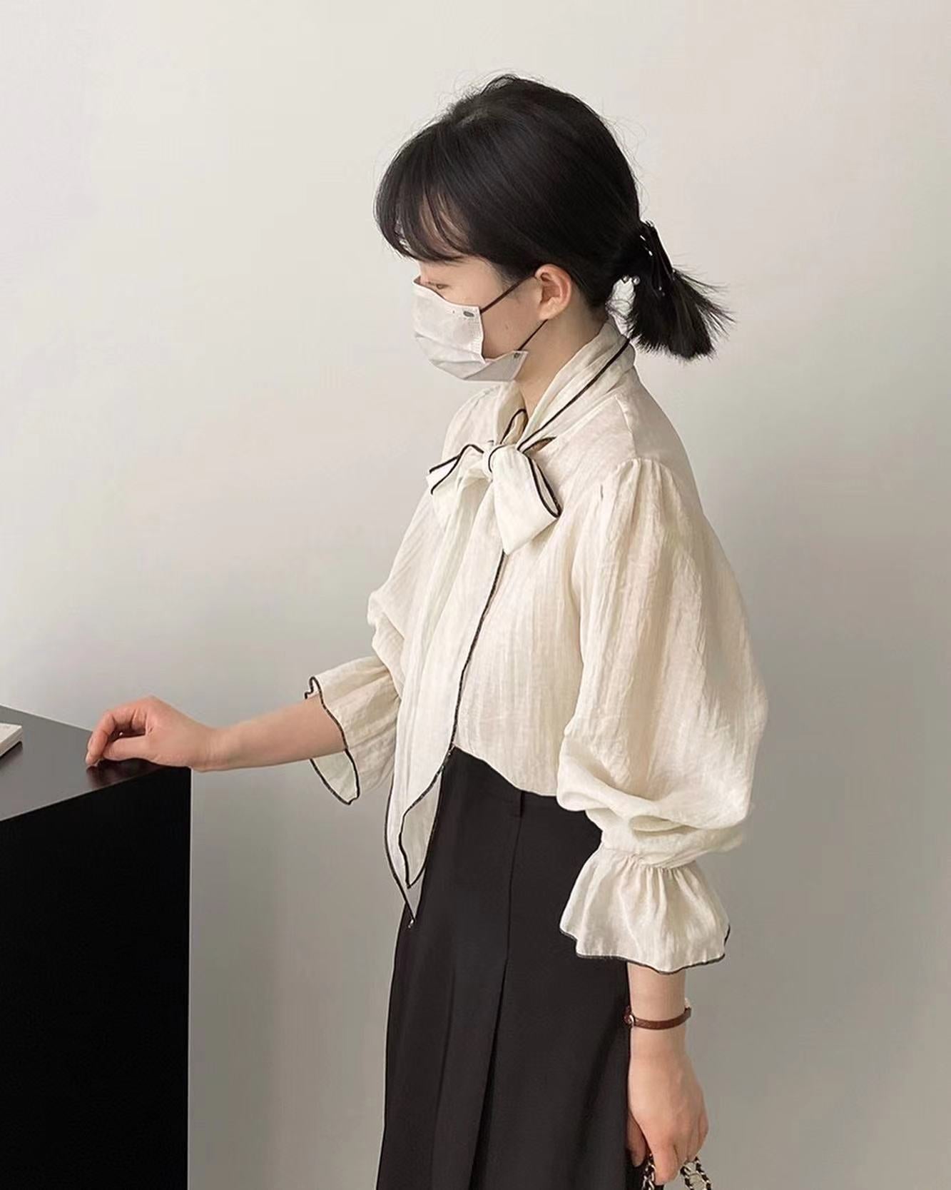 French-style Lace-up Chiffon Blouse