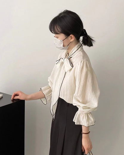 French-style Lace-up Chiffon Blouse