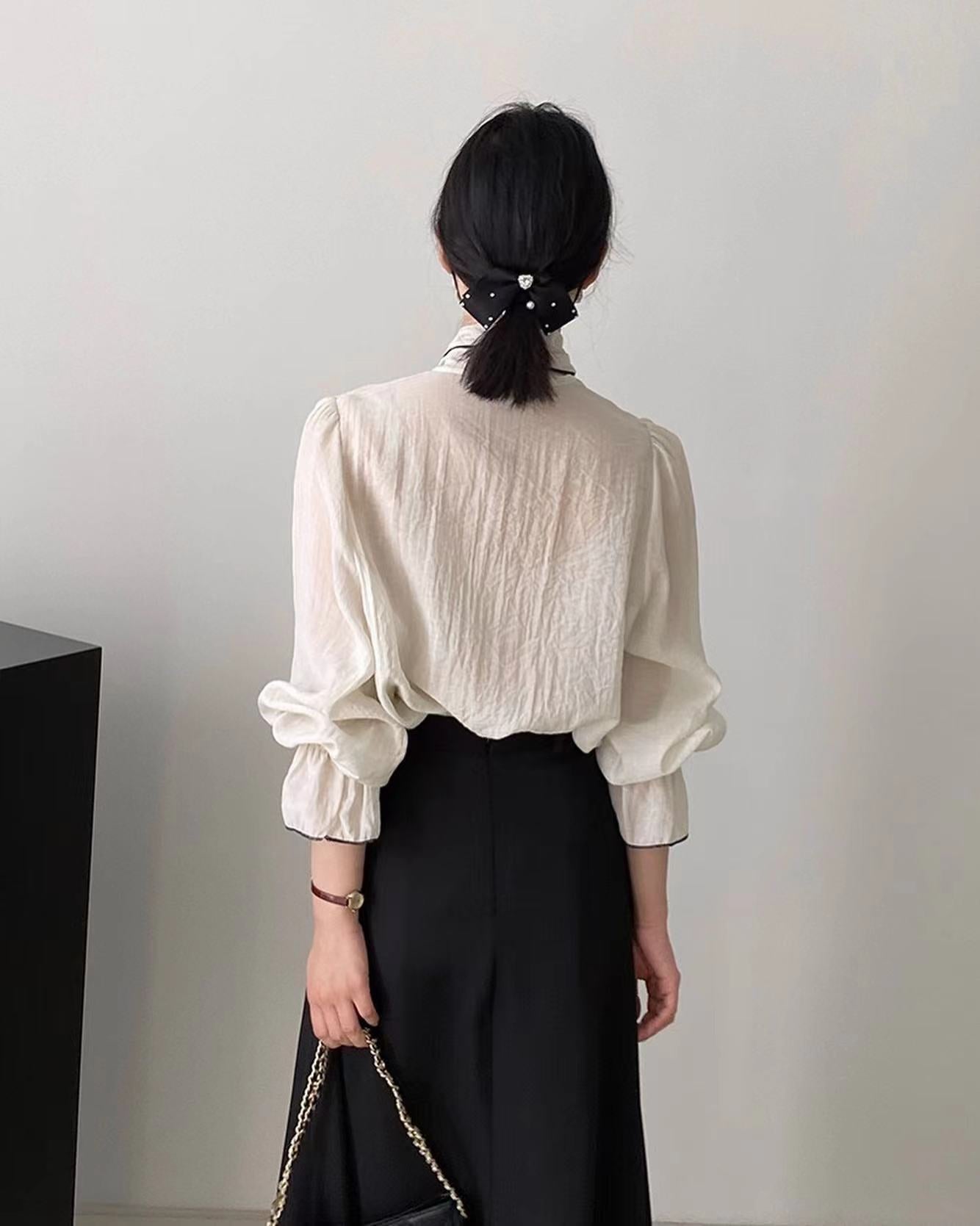 French-style Lace-up Chiffon Blouse